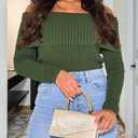 Women's Off Shoulder Long Sleeve Ribbed Knit Pullover Sweater Casual Basic Crop Y2k Tops Large
