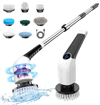 Keimi Electric Spin Scrubber, 2025 New Cordless Shower Cleaning Brush with 8 Replaceable Brush Heads, 3 Adjustable Speeds, and Adjustable Extension Handle for Bathroom Floor Tile