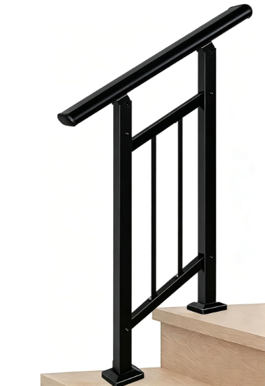 Hand Rails for Outdoor Steps，Stair Handrail & Indoor Stair Railing Kit，Railings for Outdoor Steps for Fence & Outdoor Steps (1, Black-with Balusters, 2 Step)