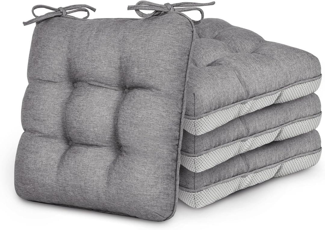 Love's cabin Memory Foam Chair Cushions Set of 4, 15.5"x15.5"x3.5" Indoor & Outdoor Seat Pads for Dining, Kitchen, Office, Patio Chairs - Grey