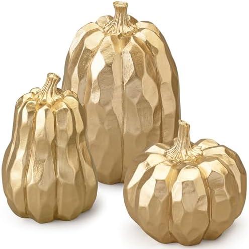cozzymore Thanksgiving Table Decorations, Resin Artificial Gold Pumpkins, Fall Pumpkin Decor, Thanksgiving Table Decor for Centerpiece, Mantle, Windowsill, Autumn Harvest Decor for Home, Office
