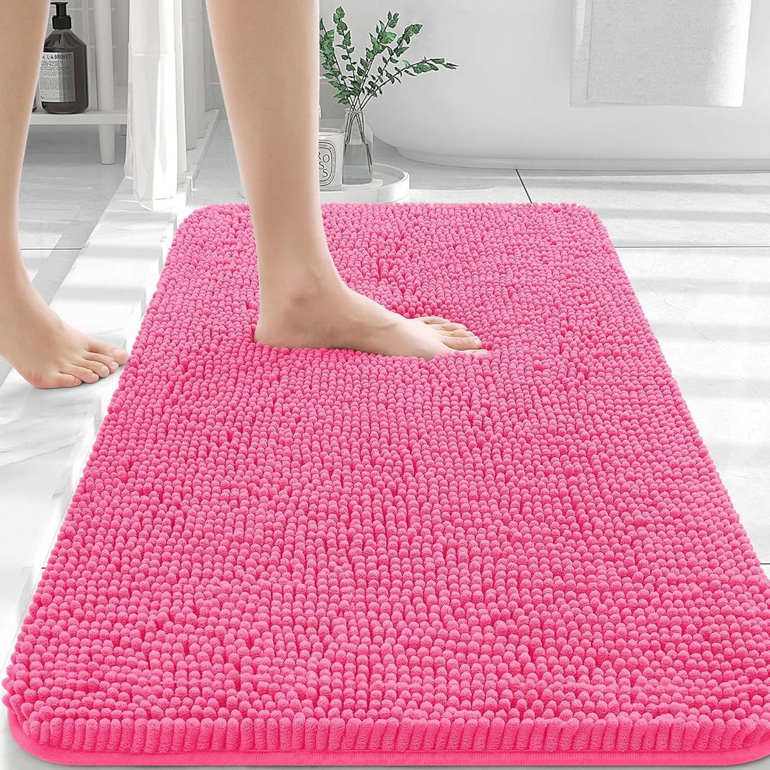 OLANLY Bathroom Rugs 36x24, Extra Soft Absorbent Chenille Bath Rugs, Rubber Backing Quick Dry, Machine Washable Bath Mats for Bathroom Floor, Tub and Shower, Home Decor Accessories, Hot Pink (36" x 24", Hot Pink)