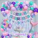 Mermaid Birthday Party Decorations,Mermaid Balloons Kit Sea Balloon Tail Foil Balloon for Girls,Birthday Banner,Sash,Cake Toppers (Number 5)