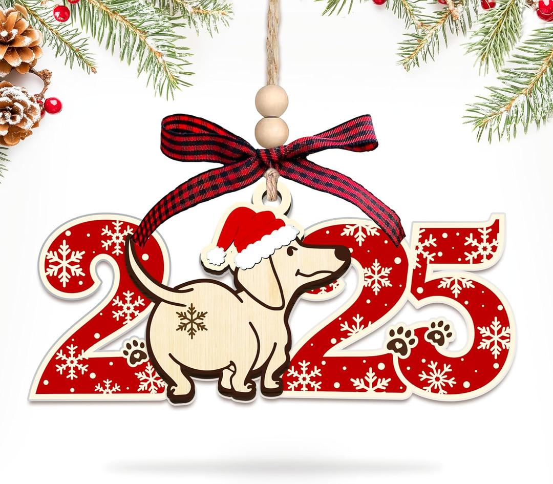 HEXMOZ Dog Christmas Ornaments 2025 - Funny Dog Ornament for Christmas Tree - Dogs Lover Gifts for Women, Mom Lady, Dogs Owners, Pet Lovers - 2 Layers Acrylic Wood Xmas Decorations