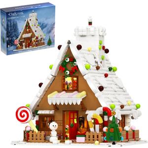 Christmas Gingerbread House Big Building Kit 1111 Pieces Compatible with Lego, Christmas Village House Building Blocks Toy Set Compatible with Lego, Stable Lovely Toy for Families Friends