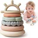 Moonkie Stacks of Circles Soft Teething Toy | Educational Learning Baby Toy | Stacking Ring Toys for Babies Boy and Girl | 7 Piece Teethers Set (multicolored)