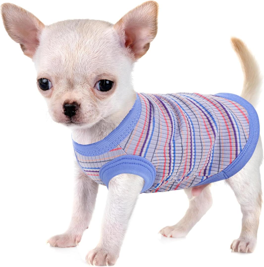 Elevate Your Pet's Comfort and Fashion: Premium 100% Cotton Rib Dog Shirt Vest for Small Breeds Like Chihuahuas, Yorkies, and Puppies .Year-Round Style with Tank-Style Puppy Attire Blue, X-Small