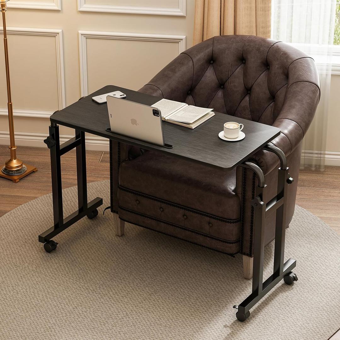 Furist Overbed Table with Wheels, Adjustable Height and Length Over Bed Desk, Hospital Heavy Duty Metal Leg Laptop Stand for Adults, 47.25 x 15.75 x 39.4 Inches