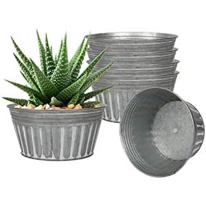 vensovo 7 Inches Silver Metal Rustic Plant Pots - 6Pcs Shallow Galvanized Planters with Drain Hole and Rubber Plug, Rustproof Tin Bucket Succulent Pot Indoor Farmhouse Vintage Style for Decor