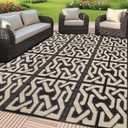 SAND MINE Reversible Mats, Plastic Straw Rug, Modern Area Rug, Large Floor Mat and Rug for Outdoors, RV, Patio, Backyard, Deck, Picnic, Beach, Trailer, Camping (4' x 6', Black & Beige)