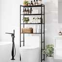 4-Tier Over The Toilet Storage Rack, Bathroom Organizer with One-Piece Metal Mesh Shelves, Over Toilet Shelf with Adjustable Feet & Anti-Tip Kit, Space-Saving Bathroom Storage, Black