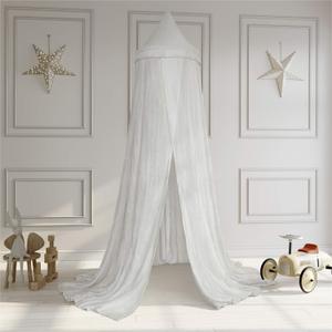 Zeke and Zoey Soft White Hanging Bed Canopy for Girls Bed or Boys – Hideaway Tent for Kids Rooms with Tassels. Nursery Decoration – Slightly Sheer Drapes – for Child, Play or Reading Nook