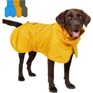 Tuff Pupper Waterproof Dog Raincoat | Full-Body Windproof Rain Jacket for Dogs | Reflective Strips | Breathable Mesh Lining | Adjustable Fit | Leash Port (Yellow, XXL)