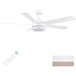 YUHAO 52 Inch White Ceiling Fan with Light and Remote Control.Noiseless,Dimmable,3CCT,6 Speeds Reversible, DC Ceiling Fans for Indoor or Covered Outdoor (52 Inch, White)