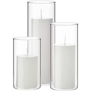 Shihanee Set of 3 Pillar Candles and 3 Glass Cylinder Candle Vases Holders Clear Pillar Jars for Wedding Centerpieces(2.6'' X 4.7'', 5.9'', 7.9'',White)
