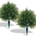 2 Pack Artificial Cedar Topiary Trees with Ground Spike, Fake Pine Shrubs Bushes, UV Resistant Faux Evergreen Cypress Tree Plants for Indoor Outdoor Planters Front Porch