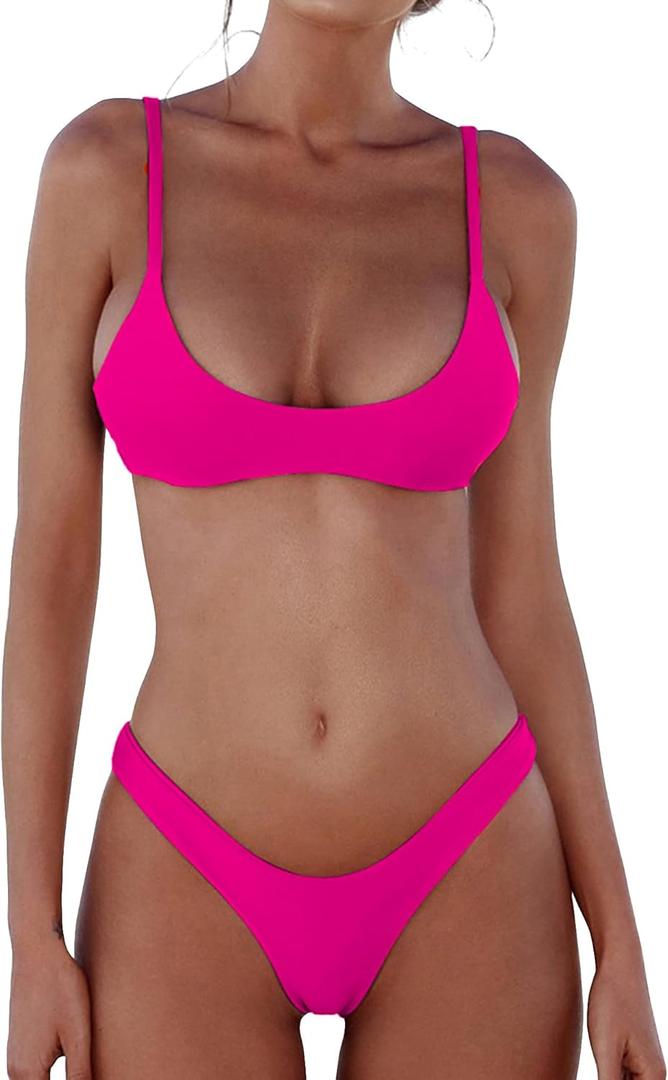 DaiLiWei Thong Bikini Sets for Women 2 Piece Brazilian Swimsuit Teens Bathing Suit Push Up Top Micro Bikinis Swim Suit 2025 (Large, Bikini Set Fluorescent Rose Red)