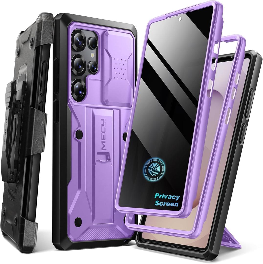 TONGATE for Samsung Galaxy S25 Ultra Case, [with Privacy Screen Protector & Slide Camera Cover] [2 Front Frames] Full-Body Heavy Duty S25 Ultra Case with Stand & Belt Clip Holster, Purple Privacy