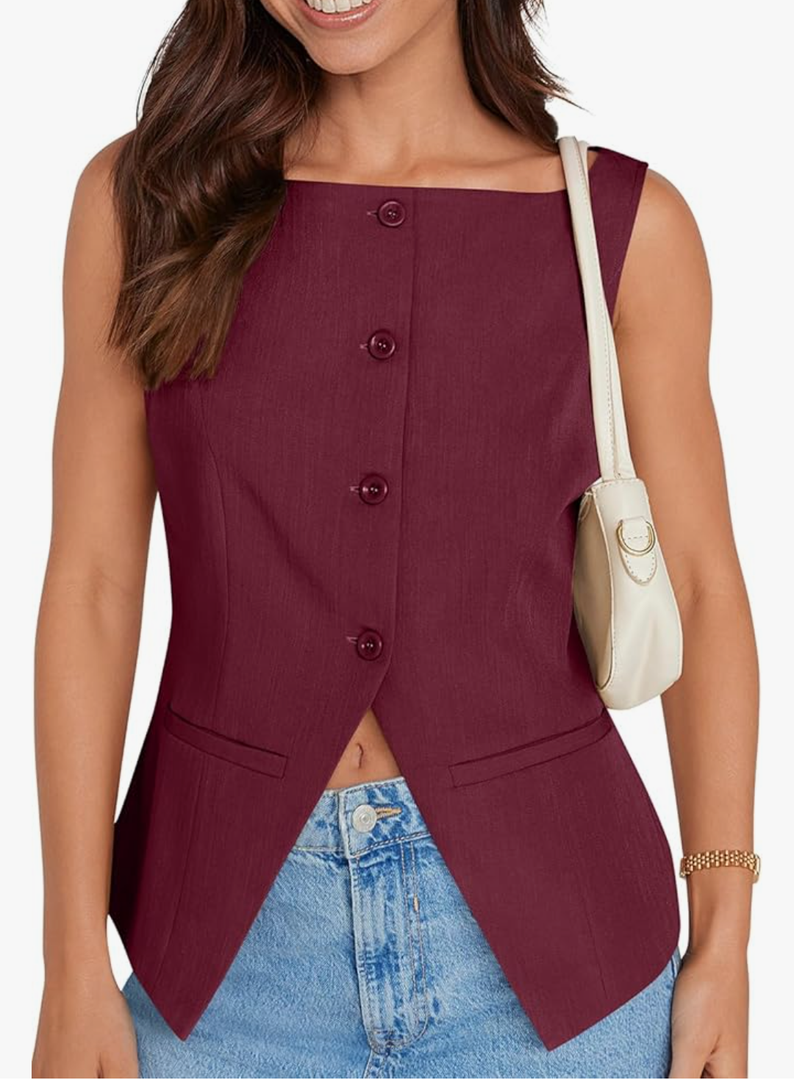 UEU Womens Vest Top 4 Button Sleeveless Boat Neck Fully Lined 2025 Trendy Dressy Business Work Blazer Suit Waistcoat L UEU Womens Vest Top 4 Button Sleeveless Boat Neck Fully Lined 2025 Trendy Dressy Business Work Blazer Suit Waistcoat L