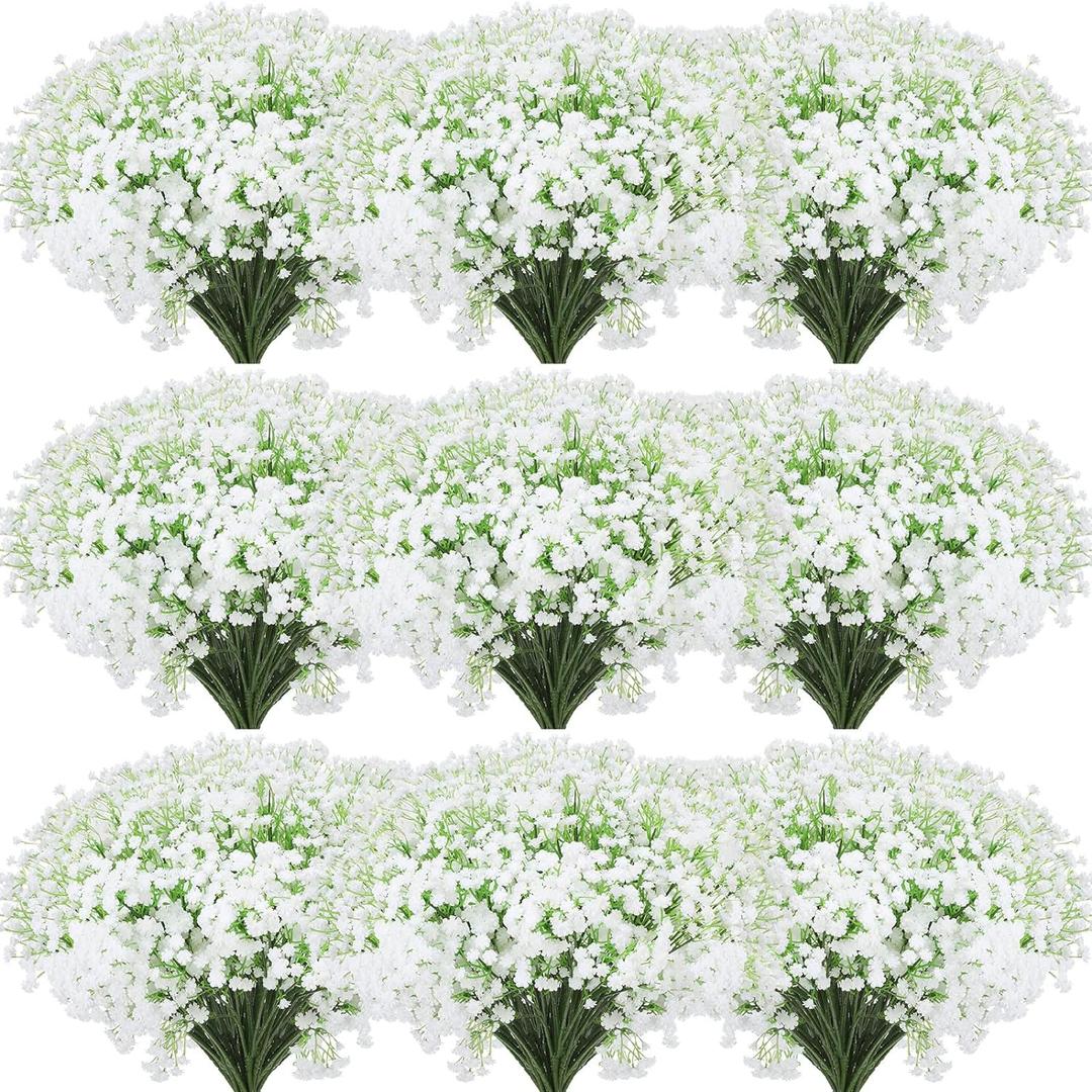 Tigeen 80 Pcs Artificial Baby Breath Flowers 20.5 Inch Fake Gypsophila Bouquets White Faux Gypsophila Flowers DIY Floral Bouquets for Arrangement Wreath Wedding Party Decor