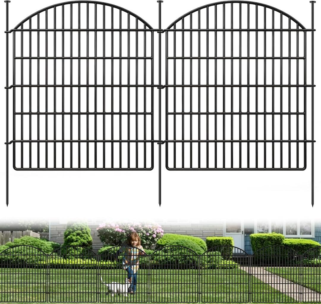 10 Panels Garden Fence Animal Barrier, 33 in(H) X 24 ft(L) Dog Fence Outdoor for Yard Rustproof No Dig Fencing Decorative Metal Wire Panel Border for Rabbits, Flower Bed Patio Temporary Ground Stakes