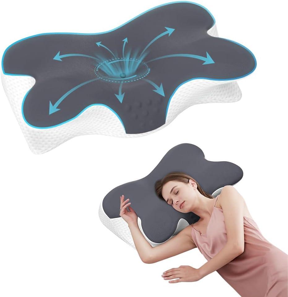 Cervical Neck Pillow for Neck Pain Relief, Ergonomic Neck Support Pillow for Sleeping, Contour Memory Foam Side Sleeper Pillow for Back Stomach Sleepers with Pillow case