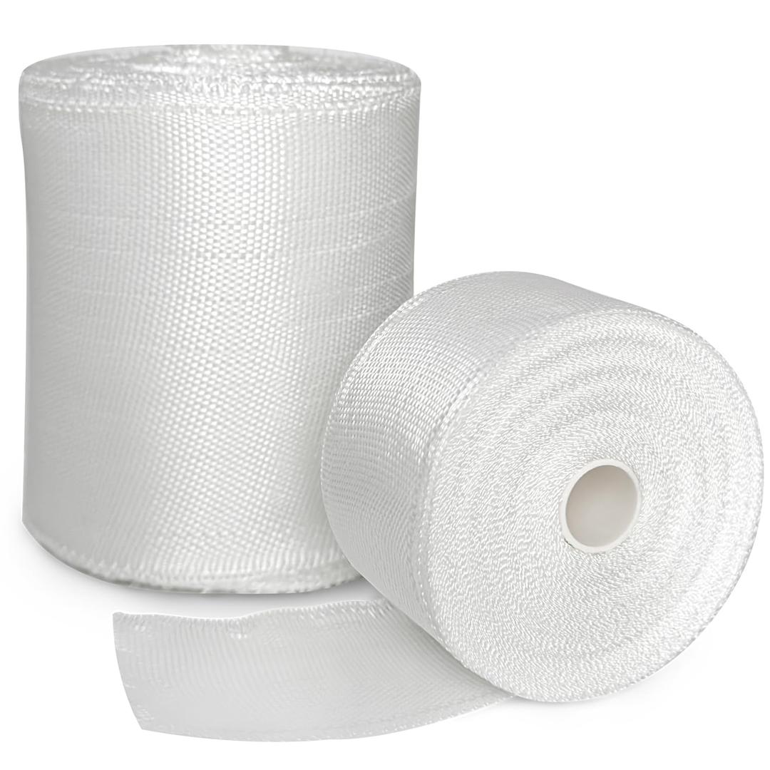 2 rolls of fiberglass cloth tape, 2 inches + 4 inches wide 99 ft. woven fiberglass cloth tape, fiberglass cloth rolls for seam repair, reinforcement, resin saturated, heat resistant, insulating
