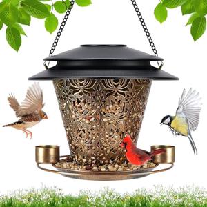 Solar Bird Feeders for Outside Hanging Metal Wild Bird Feeder Solar Lanterns Outdoor Waterproof Garden Decor for Yard Brown