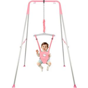 Baby Jumper with Stand, Baby Jumpers and Bouncers for Indoor & Outdoor Play, Swing Set with Stand for 6-24 Months Infant & Toddler Leaning to Walk, Easy to Assemble & Store (Pink)