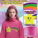 5 x Large Rainbow Shooting Star Patch & Pink Satin Headband - Iron-On Patch, Halloween Costume Accessories Set for Fun Cartoon Cosplay