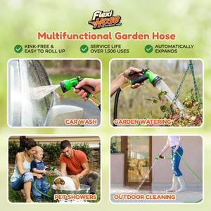 Flexi Hose Upgraded Expandable Garden Hose Pipe Including 8 Function Spray Gun Nozzle - Extra Strength with 2 cm Solid Brass Fittings - No-Kink Flexible Garden Hoses (Blue/Black 15 Metres)