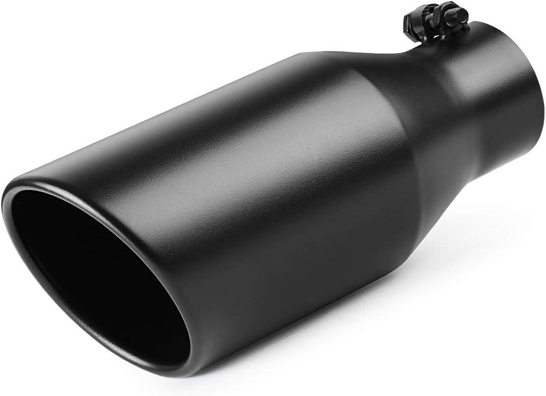 A-KARCK Exhaust Tip 3 Inch Inlet, 3" Inlet 5" Outlet 12" Long Black Coated Finish Muffler Tip for Truck Tailpipe, Stainless Steel Rolled Edge
