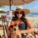 ChiCsFleur for Samsung Galaxy S24 Plus Case, TPU Phone case with Camera Protection for Women Girls Teens - Coastal Collage Pink Bow Disco Ball Y2K Gift Tropical Floral Blue White Aesthetic Unique (MarineOcean)