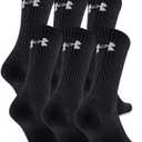 Under Armour Adult Cotton Crew Socks, Multipairs (Large, Black/Gray (6-pairs))