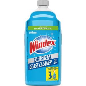 Windex Refill Glass and Window Cleaner Bottle, Bottle Made from 100% Recycled Plastic, Surface Cleaning Spray, Original Blue Scent, 2L (67.6 Fl Oz)