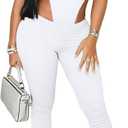 Kafiloe Women Sexy 2 Piece Outfits Clubwear V Neck Sleeveless Bodysuit Top Flare Pants Set Birthday Club Outfits (Medium, White)