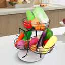 Livabber Fruit Basket Bowl with Banana Hanger, Metal Fruit Vegetable Storage Basket with Banana Holder for Kitchen Counter, Detachable Organizer for Bread Snack Produce (Black, 3-Tier Marble Base)