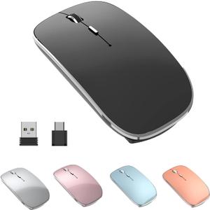 Wireless Mouse Chargeable Portable Silent USB-A and Type-C Dual Mode Wireless Mouse 3 Adjustable DPI for Laptop, Mac, Android, PC (Q23S Black) (Black)