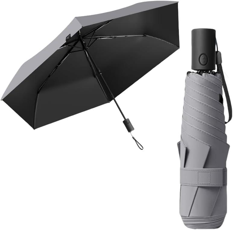 Mini Kids Travel Compact Portable Anti-rebound Folding Umbrella/Protect the safety of children/Automatic Open Close/UV Protection/UPF 50/Pocket Parasol/Rain Sun/Lightweight Small/Backpack/Car/Women (35.4inch, Grey)