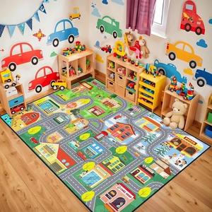 Car Rug for Kids Playroom - Road Rug for Boys Room Kids Play Mat with Road Tracks Car Play Mat, 2.5x4 Feet