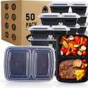 Meal Prep Containers Reusable 50 Pack - 2 Compartment Plastic Containers with Lids, To Go Food Containers BPA-Free, To Go Container With Lids Microwave, Dishwasher, Freezer Safe 30 oz