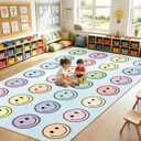 7.6x12 ft Large Smile Face Classroom Rug Happy Face Educational Area Mat Smile Faces Blue & Multicolor Play Carpet Back to School Learning Mat for Preschool Playroom Nursery Kindergarten(Blue)