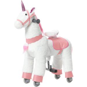 JoJoPooNy Ride on Unicorn Toys for Girls, Ride on Horse Riding Pony for Children 3-6 Years Old, Rideable Plush Walking Horse Animal with Wheels, Ages 3-6 Years