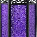 VELA LANTERNS 16" Extra Large Large Black Metal Decorative Floor Moroccan Lantern Candle Holder Lamp - Indoor/Outdoor, Home Decor, Halloween, Patio, Weddings, Ramadan Decor, Purple
