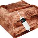 Electric Heated Blanket Full 72''x84''Size Faux Fur Heating Blanket 10 Heating Settings, 1-8h Timer & Overheat Protection, Machine Washable, Soft Flannel and Sherpa Full Body Warmth (Brown)