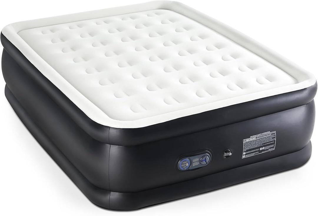 Elevon Air Mattress with Built in Pump - Luxury Double High Inflatable Bed for Home, Travel & Camping, Navy/White, Queen, 18" High