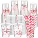 50 Sets Pink Cherry Blossom Party Supplies Cherry Blossom Plastic Cups with Lids and Straws 16 oz Clear Floral Disposable Drinking Cups Bulk for Spring Birthday Baby Shower Party Supplies