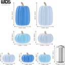 WDS WONDROUS Fall Pumpkin Decor Set of 7 Thanksgiving Decorative, Artificial Fake Blue Pumpkins with Gold Stems Decorations for Home, Resin Pumpkins Set Harvest Gender Reveal Mantel Table Centerpiece