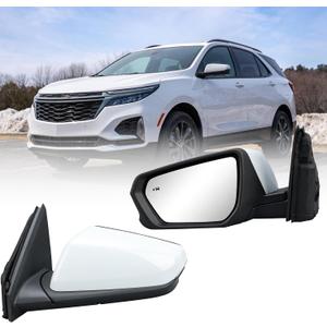 Driver Side Mirror Compatible With 2018 2019 2020 2021 2022 2023 2024 Chevy Equinox GMC Terrain Mirrors With Power Glass Heated Turn Signal Blind Spot Replaces #84225386(White) 8 Pins