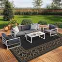 GENIMO Outdoor Rug Waterproof 10'x14' for Patio, Foldable Reversible Plastic Straw Carpet for Travel Trailers, Outside Area Mat for Rv, Deck, Picnic, Porch, Camper, Balcony, Beach, Black & Brown